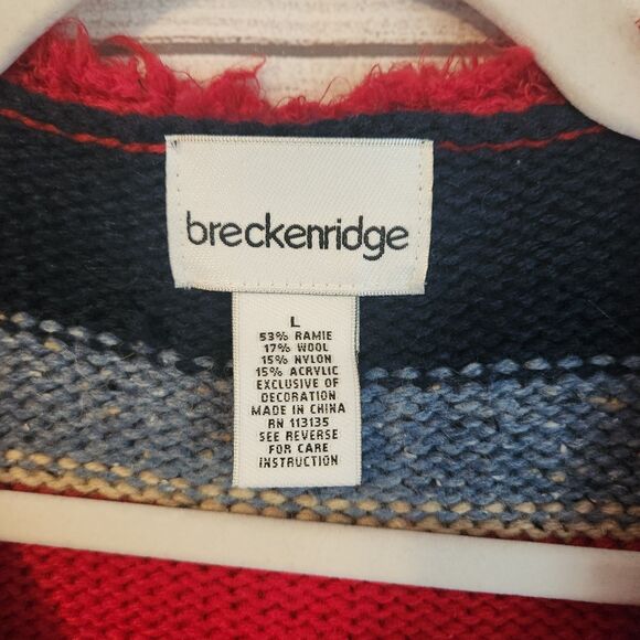 Breckenridge L red striped ramie wool blend vintage Y2K zip cardigan - Picture 4 of 7